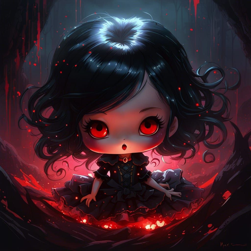 Adorable Chibi Vampire Girl on Bioluminescent Field