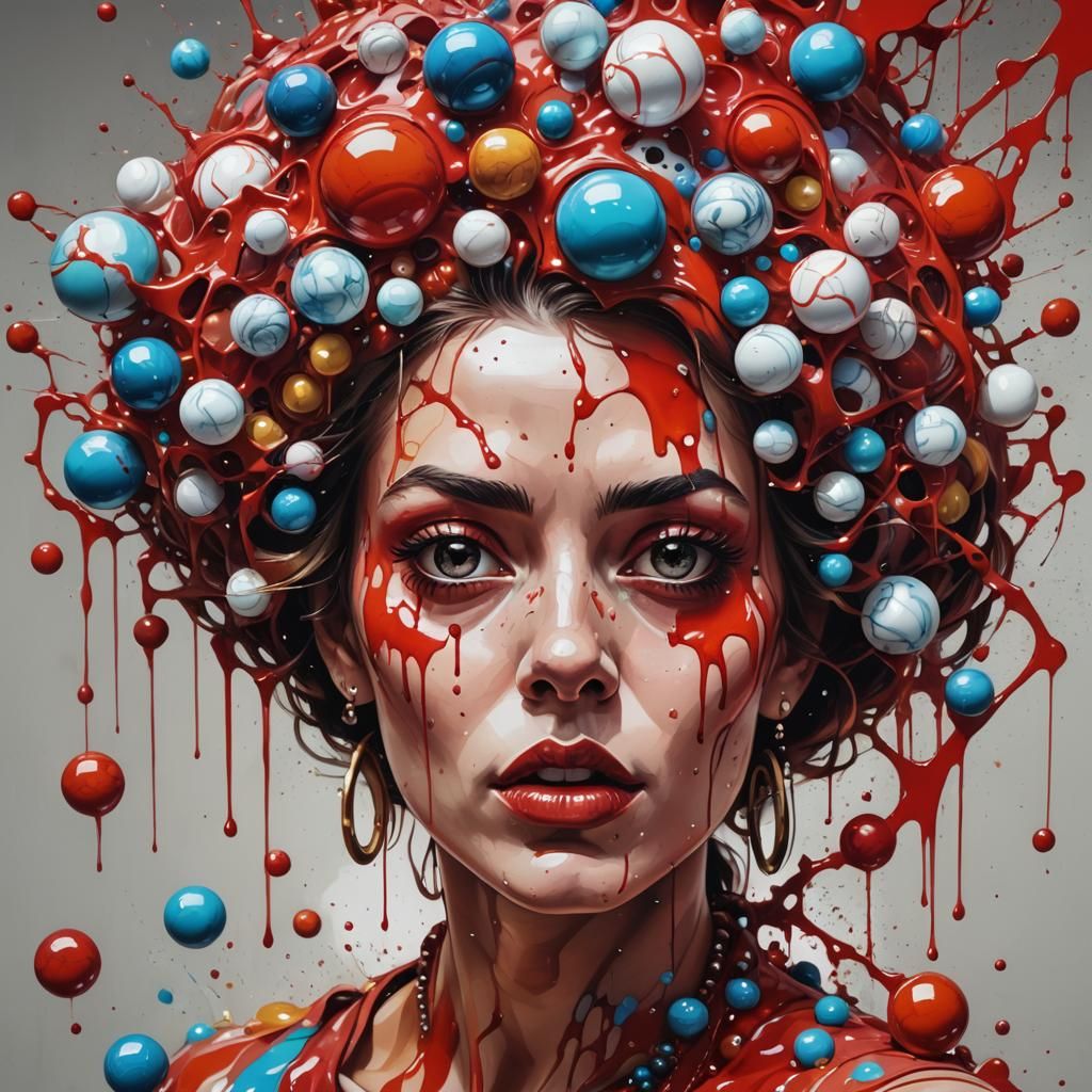 Colorful Graffiti Art: Marbles Spill From Woman's Head