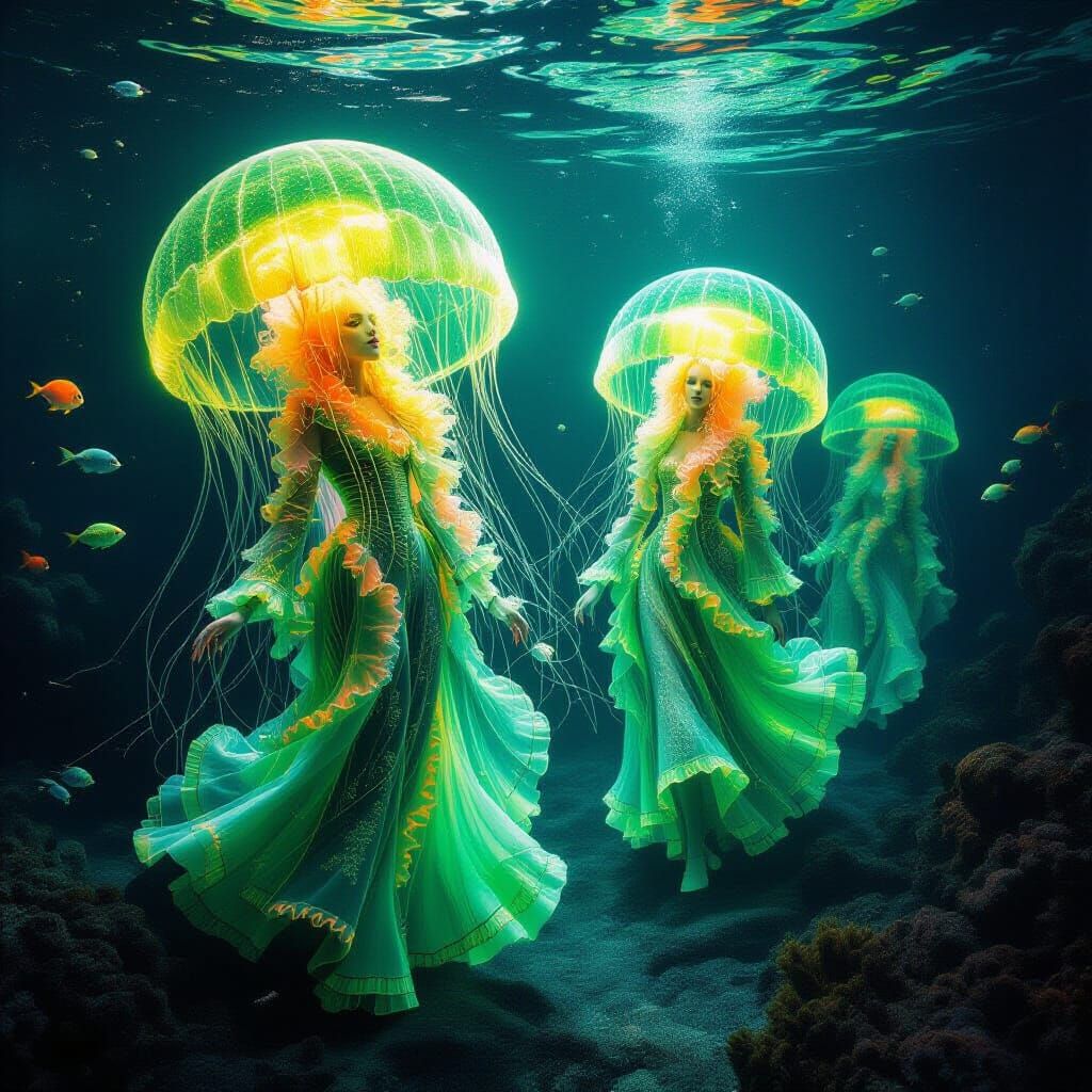 Underwater Fashion Show with Bioluminescent Jellyfish in Hyp...