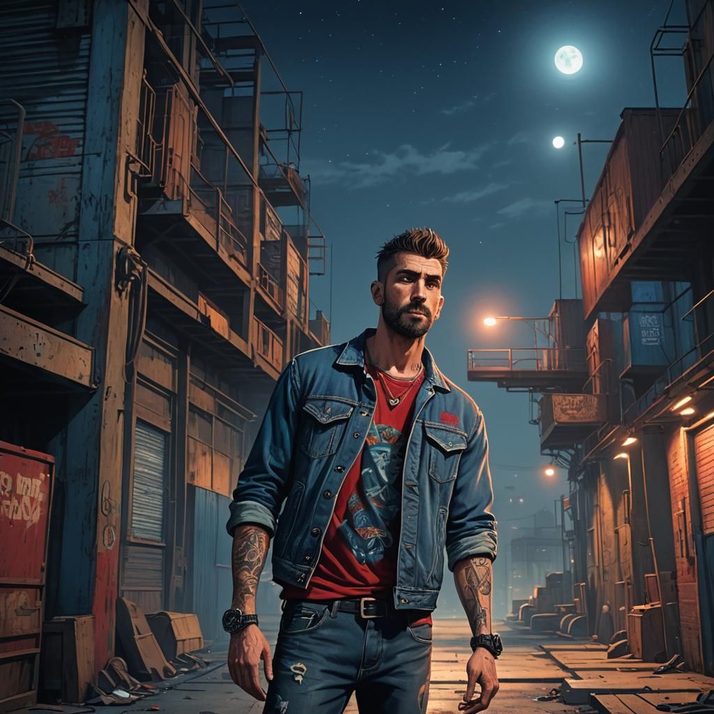 Midnight Loading Dock Portrait in Matte Painting Style