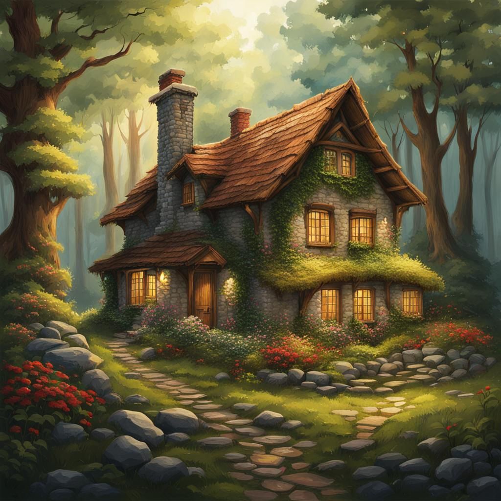 Cottage Nestled in a Verdant Forest