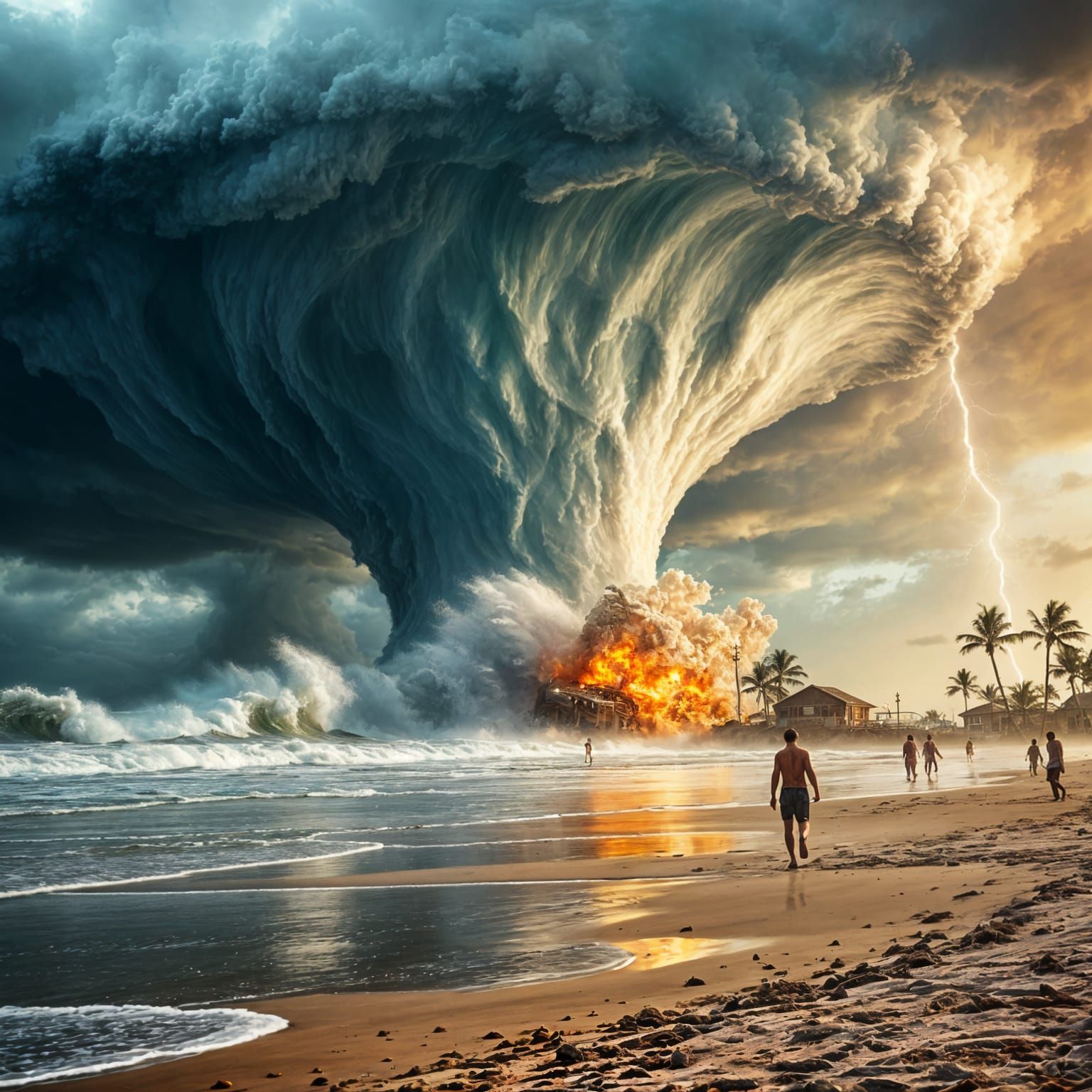Apocalyptic Tornado Unleashes Chaos on a Desolate Beach