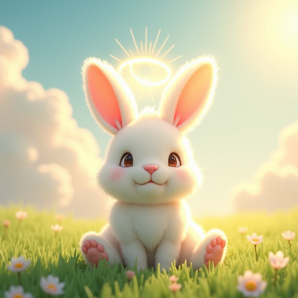 Radiant White Bunny in Heaven: Anime Style