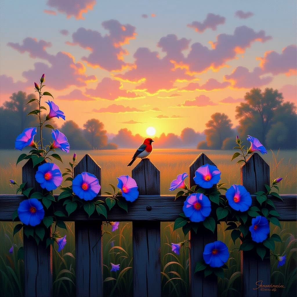 Morning Glory Vine and Canary by Sunrise