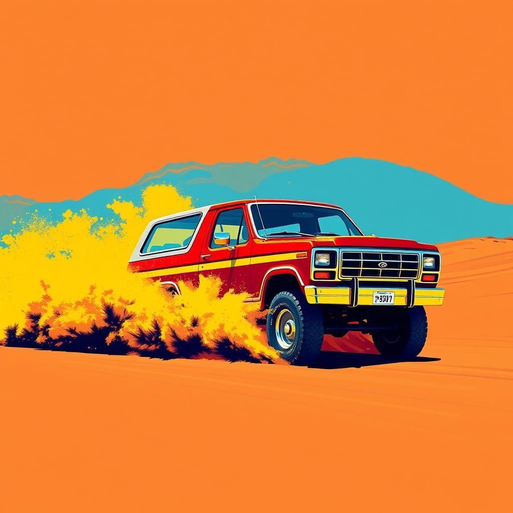Red Ford Bronco in Pop Art Style