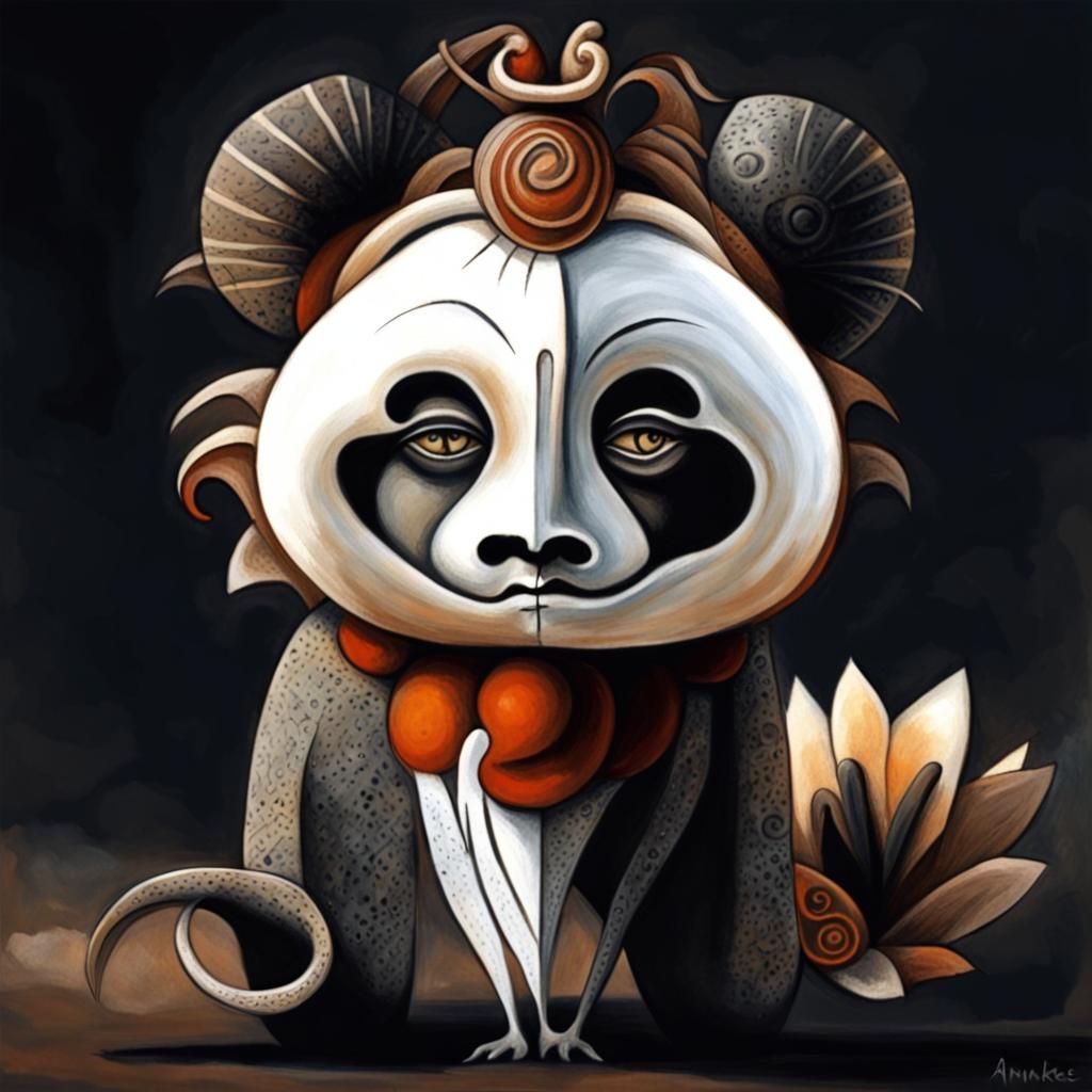 Art Nouveau Cave Painting of Grieving Figure