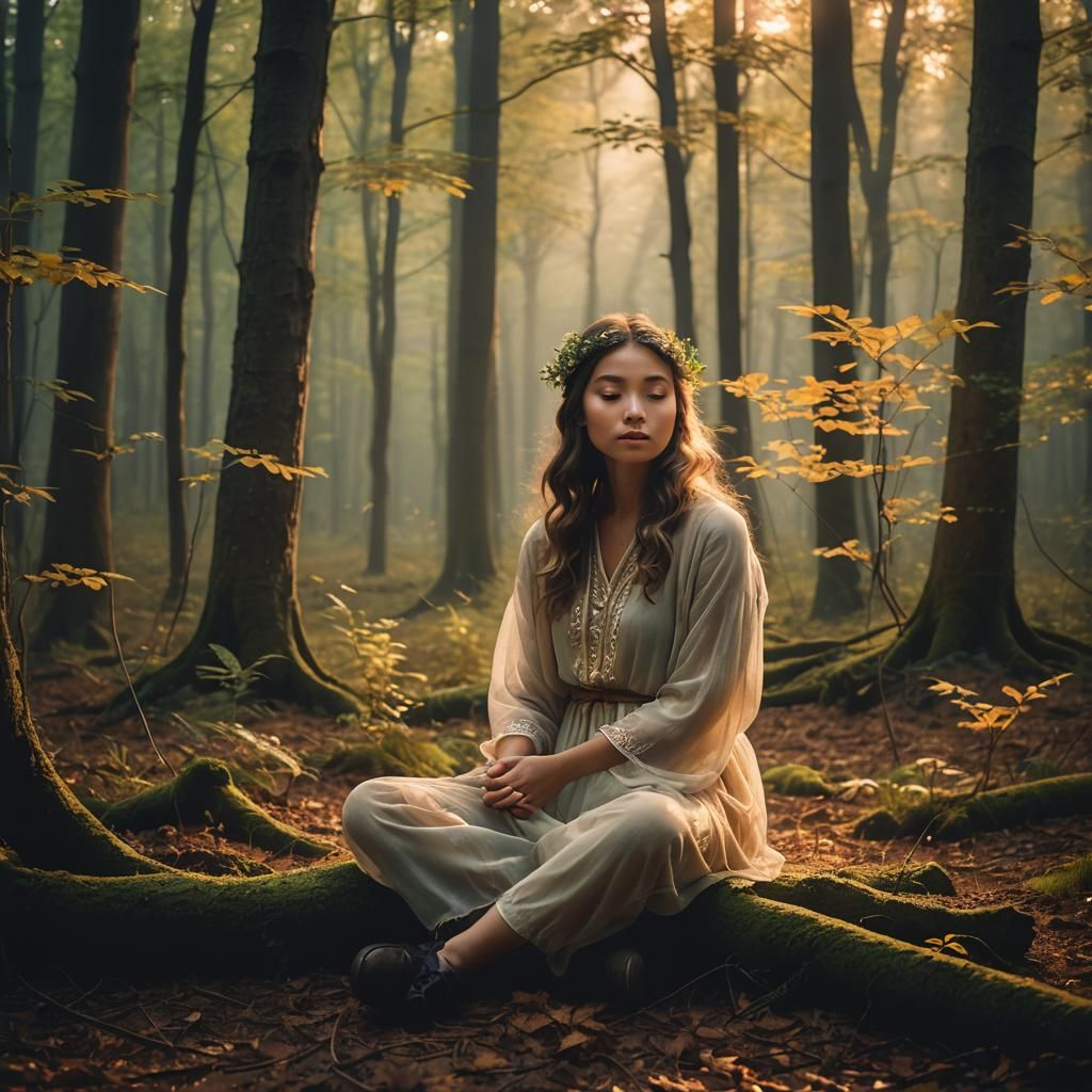 Mystical Forest Clearing at Dusk: Ethereal Fantasy