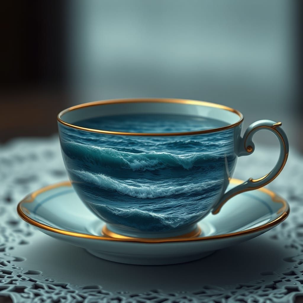 Ocean in Teacup: Hyperrealistic Miniature World