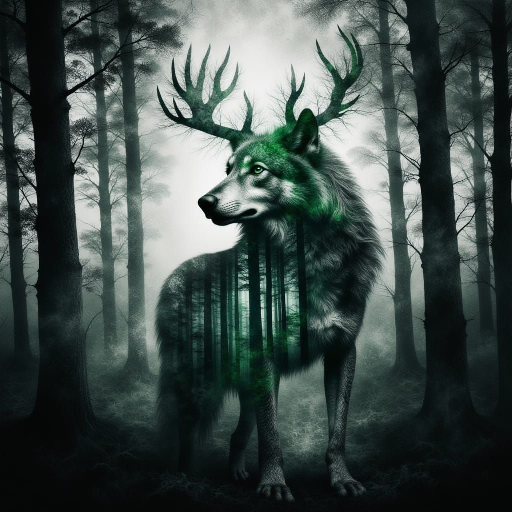 Nebula Antlered Wolf in Ancient Forest