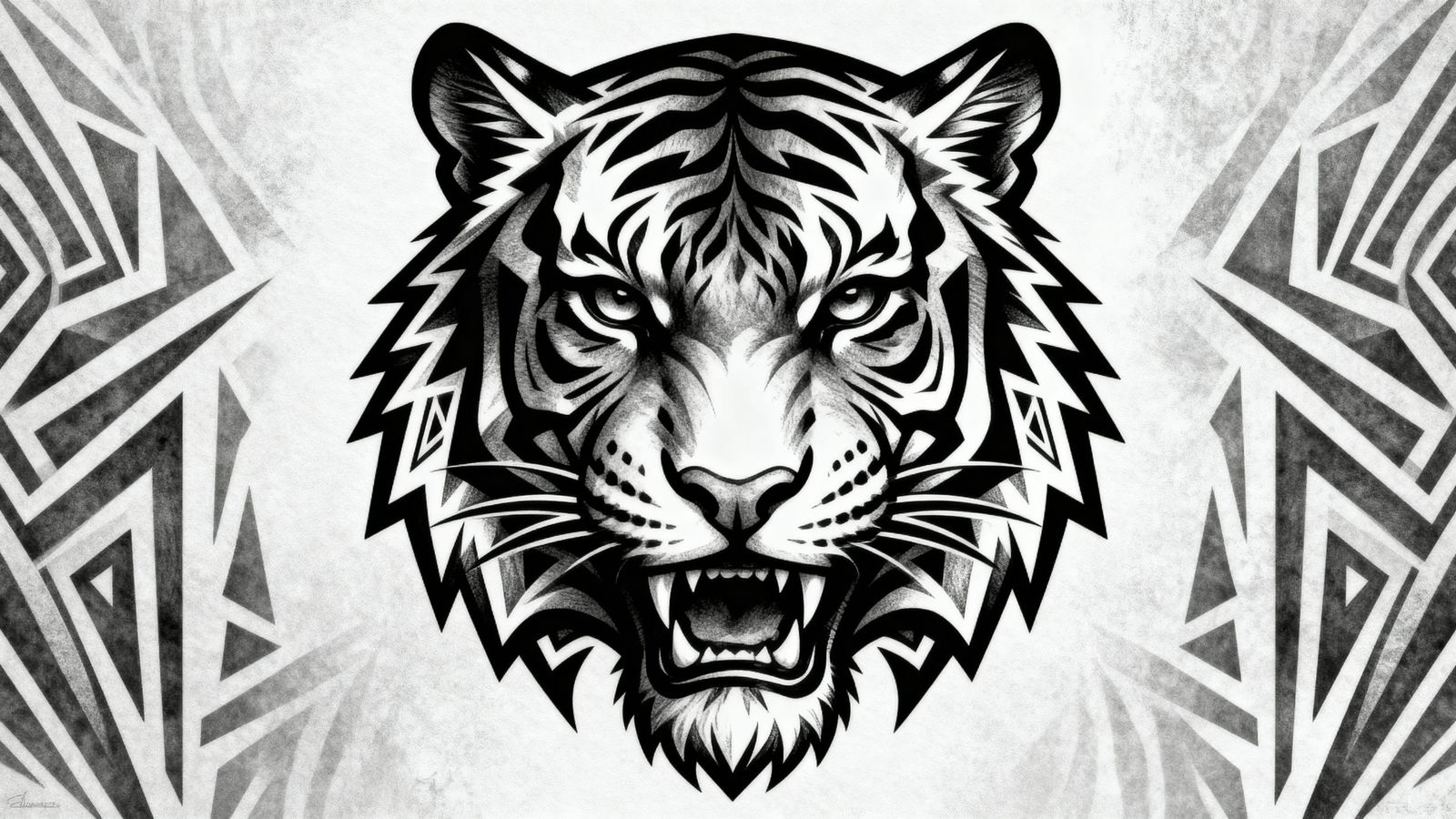 Realistic Blackwork Tiger Head Tattoo Stencil