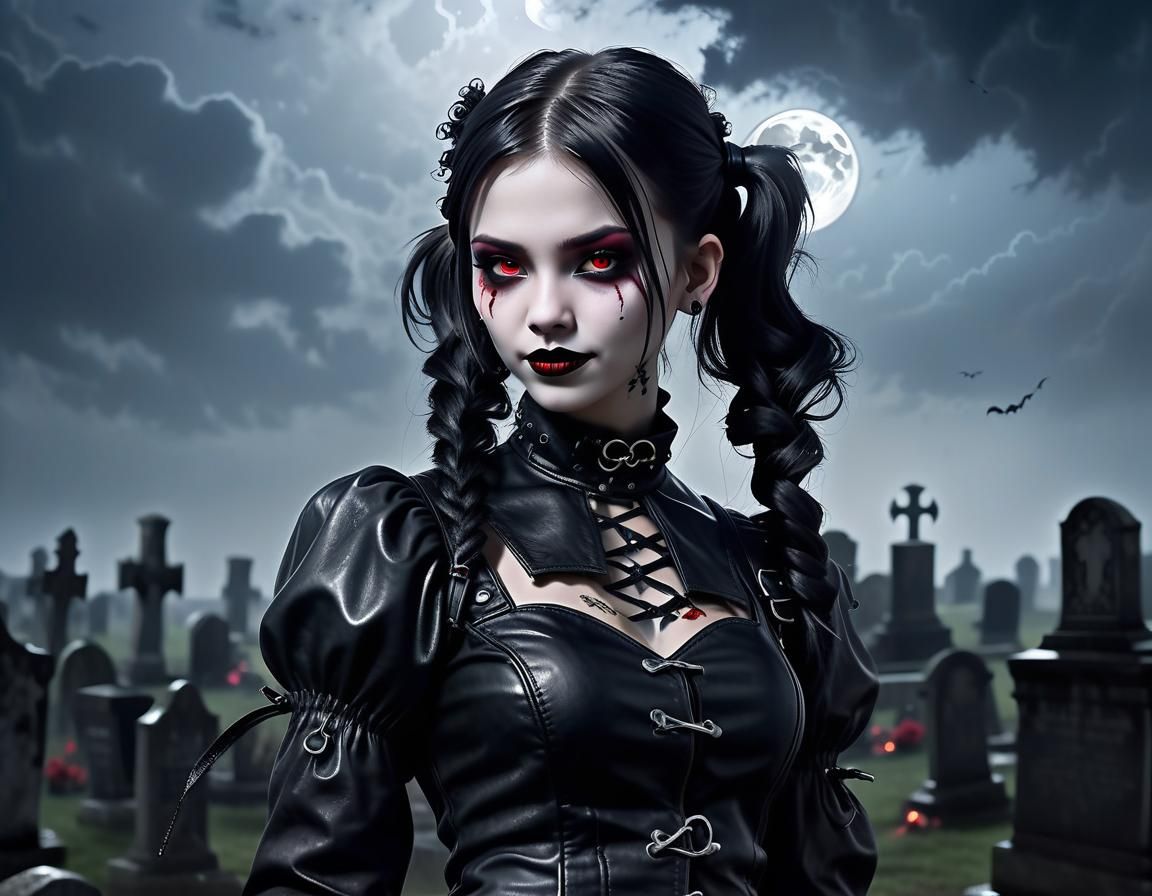 Gothic Vampire Dances in Moonlight