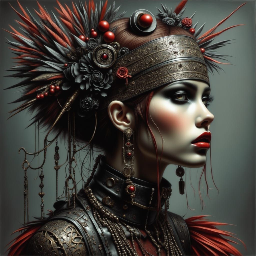 Gothic Punk Tribal Goddess in Cinematic Film Still