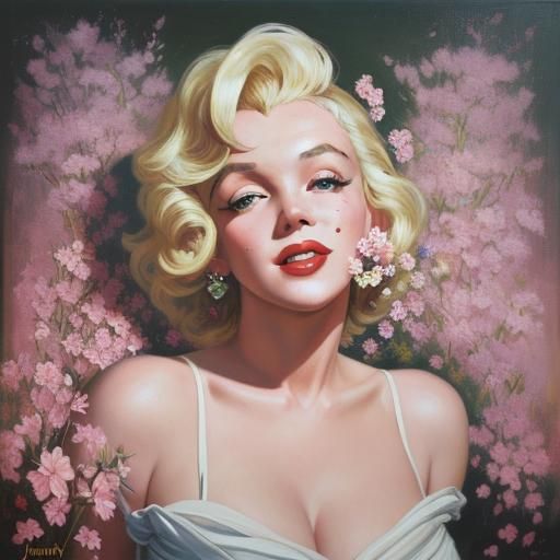 Marilyn Monroe in Floral Fantasy, Oil Painting