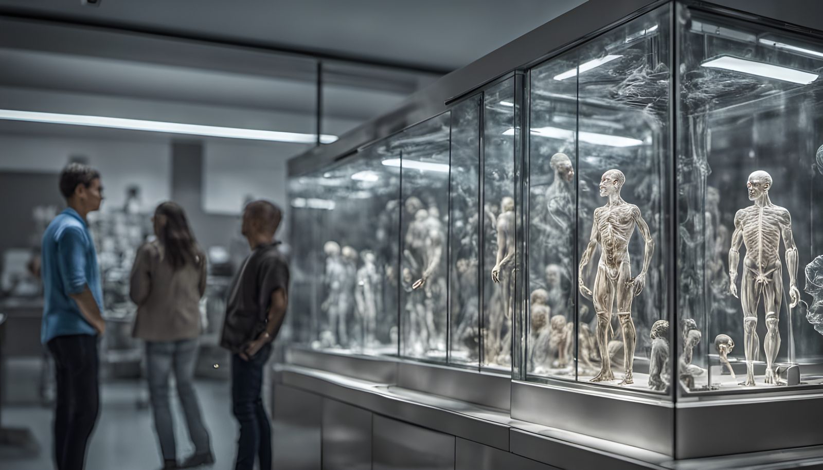 Human Consciousness in Glass Case: Hyperrealistic Laboratory...