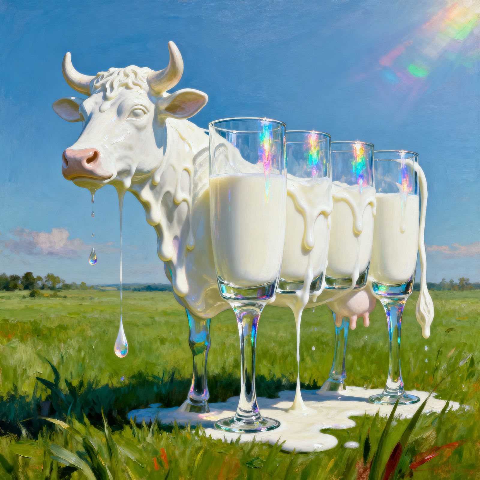 Whimsical Milk Cow Sculpture in Surrealist Oil Painting Styl...