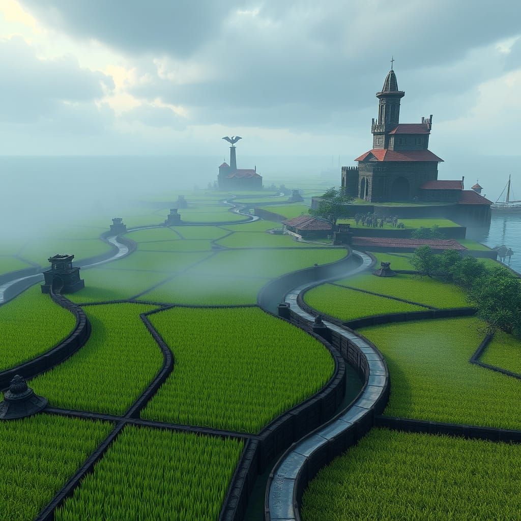 Mystical Delta at Dawn: A Watercolor Rendering of a Dunmeri ...