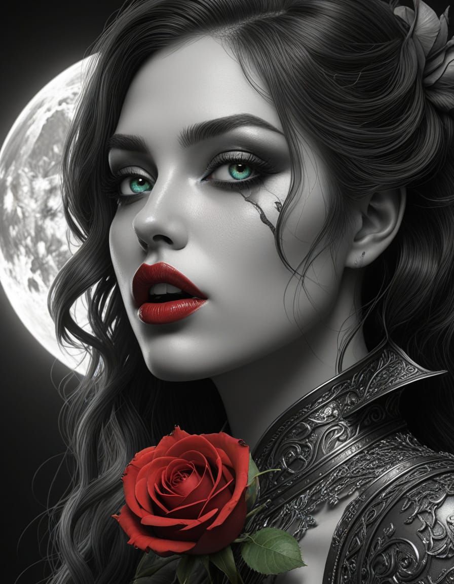 Ethereal Vampire Lady with Emerald Eyes