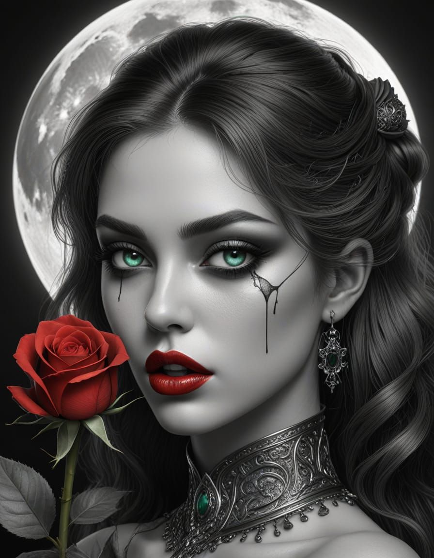 Ethereal Vampire Lady in Moonlit Rose