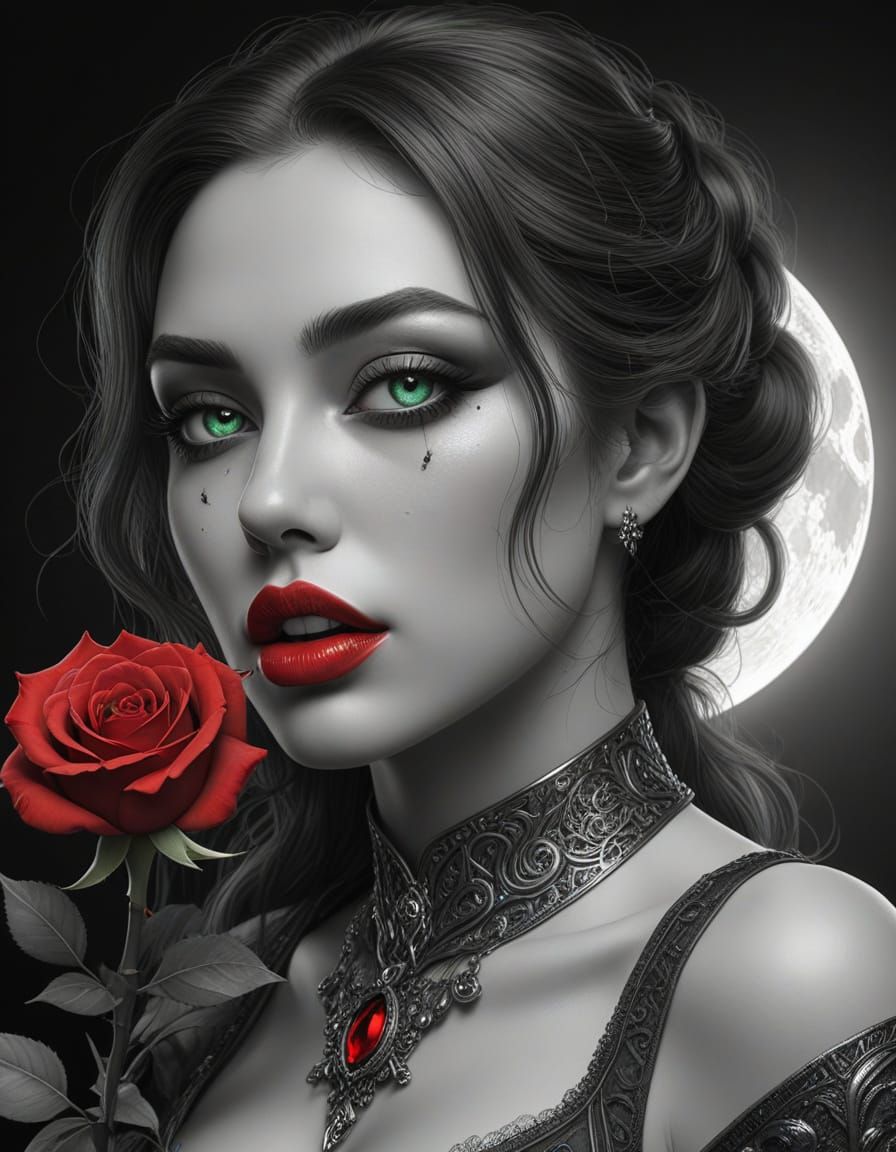 Ethereal Vampire Beauty in Moonlit Embrace