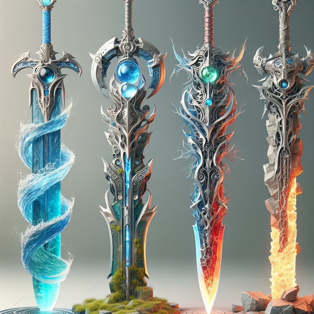 Fantasy Elemental Swords in Grand Arrangement