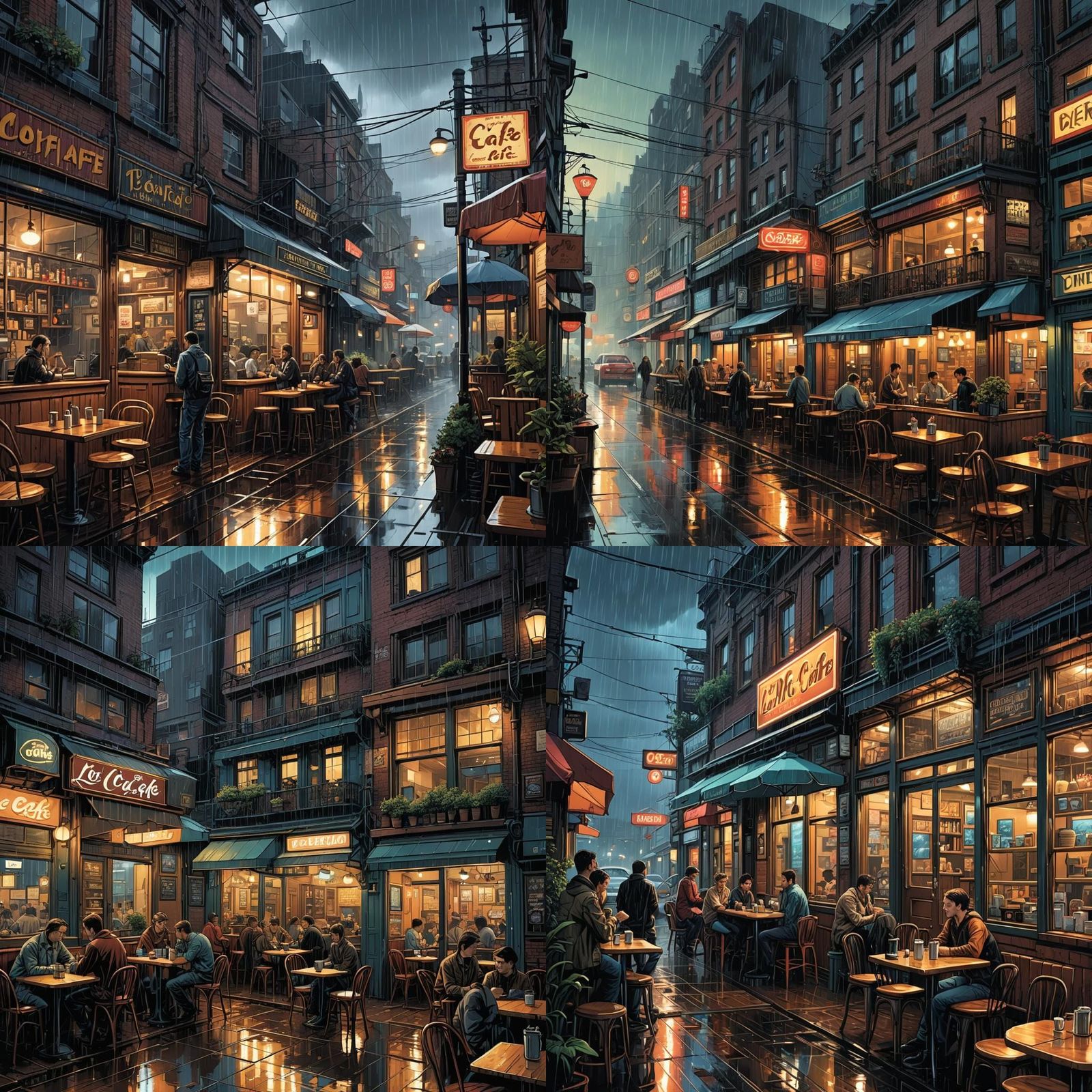 Cozy Lo-fi Cafe Scene in Comic Book Art Style