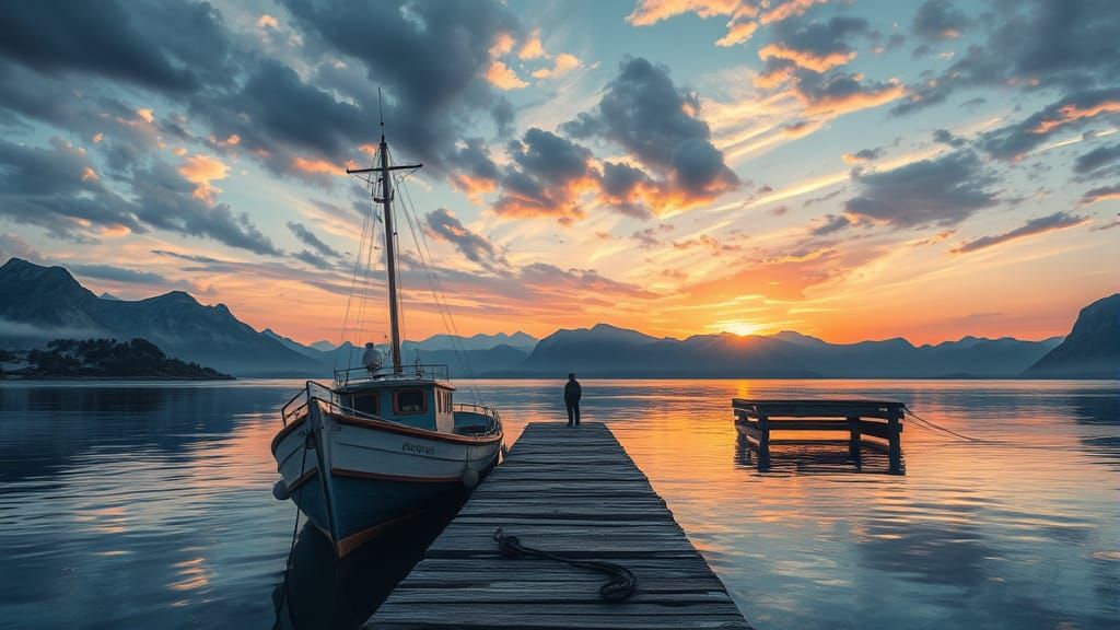 Ethereal Sunset on Weathered Dock, Masterpiece Digital Art