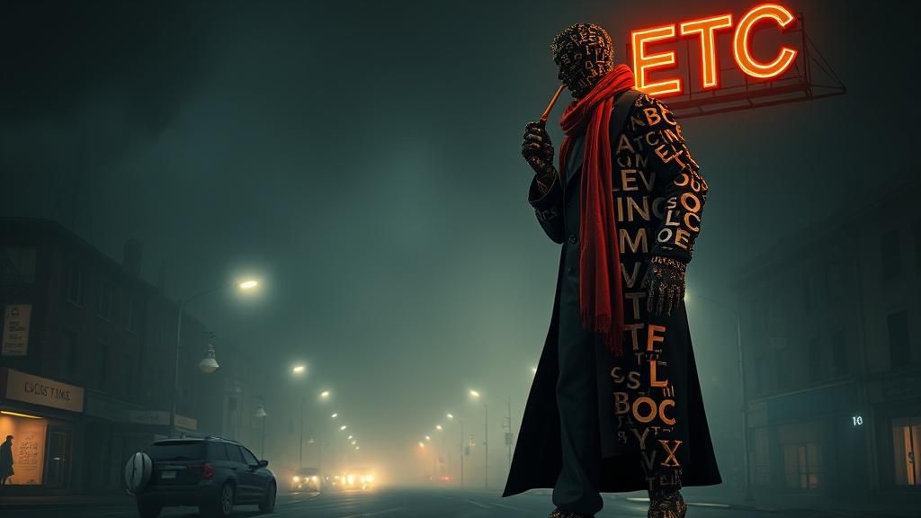 Typographic Sculpture in Fog, Surrealist Dreamscape