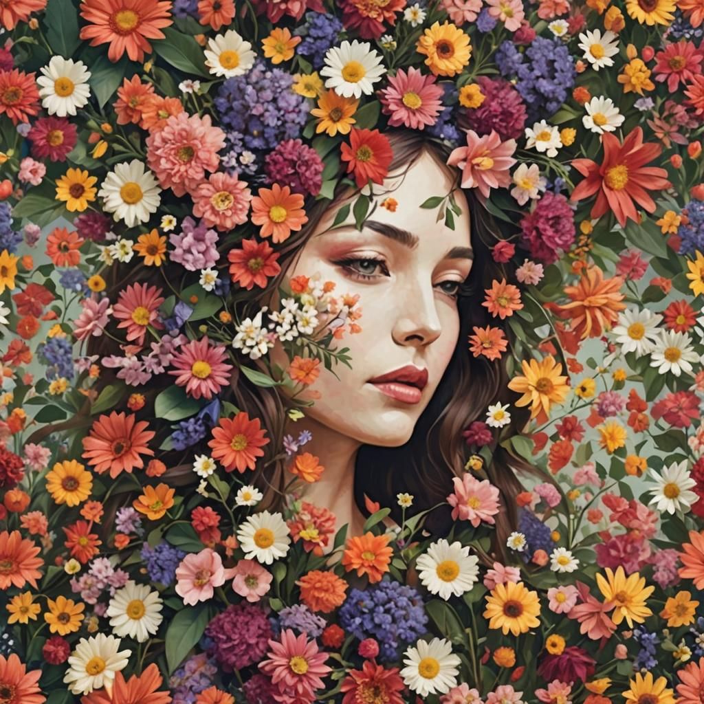 Floral Woman: A Portrait Made of Flowers