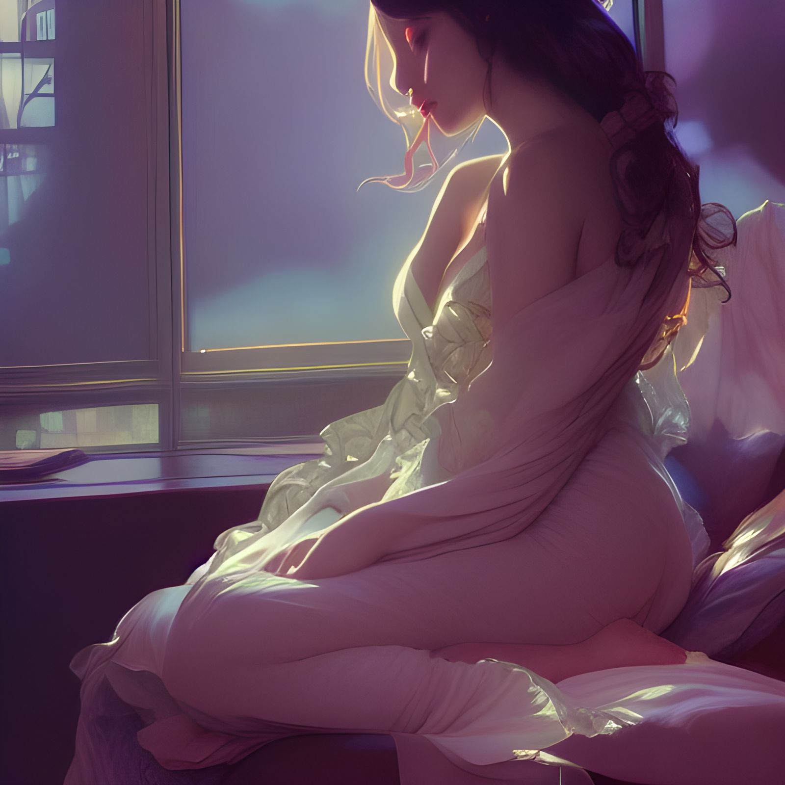 Woman Sleeping in Velvet Chair, Hyperdetailed Art