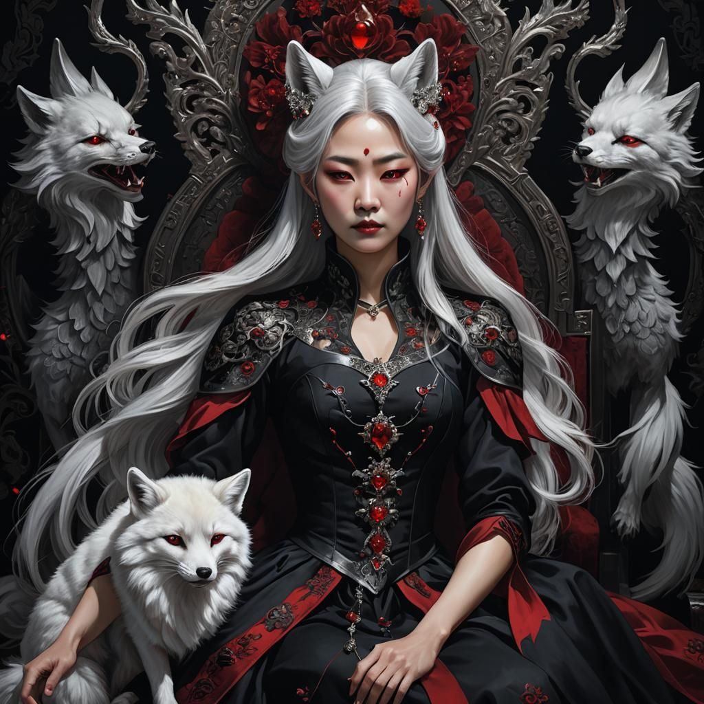 Korean Vampire Queen with Fox Ears in Dark Fantasy Art