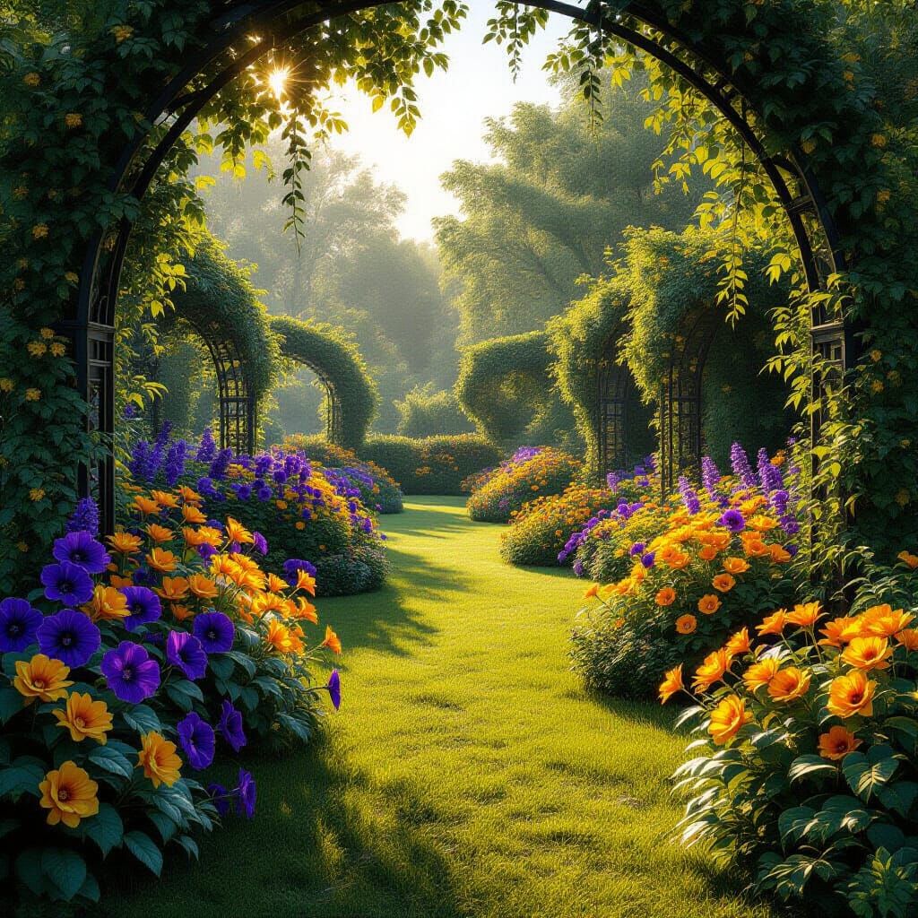 Overgrown English Garden in Golden Hour Light