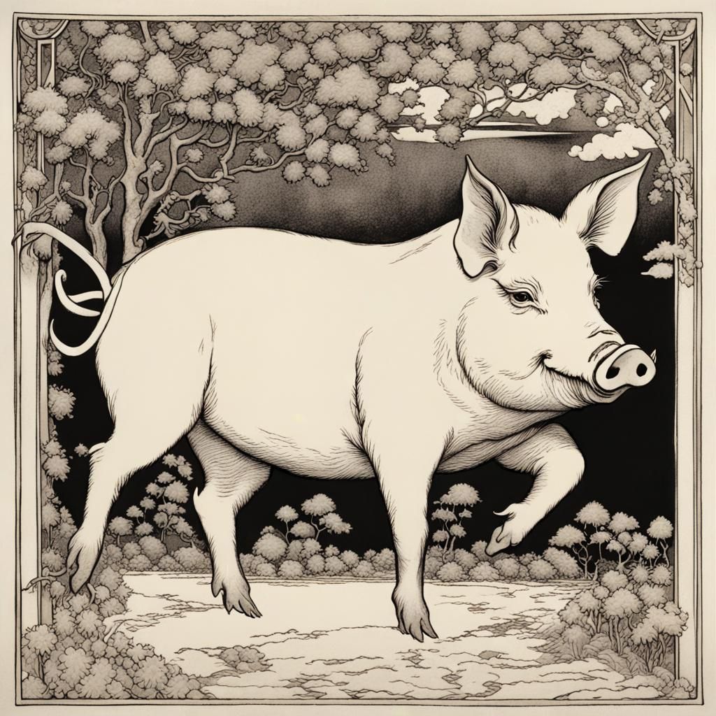 Year of the Pig in Golden Age Illustration Style