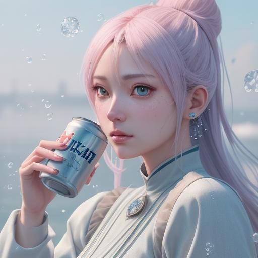 Anime Girl Drinking Beer: 3D Illustration