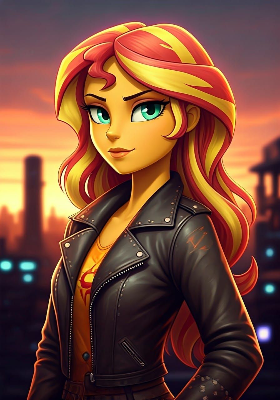 Sunset Shimmer Cyberpunk Portrait in Greg Rutkowski Style