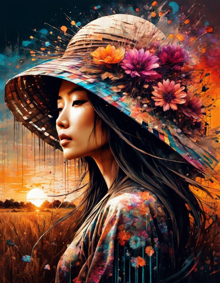 A young beautiful chinese woman in graffiti art style