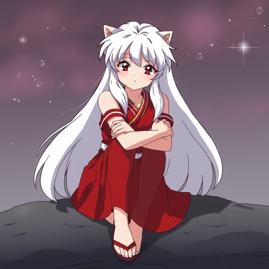 Sulking Half-Demon in Anime Style