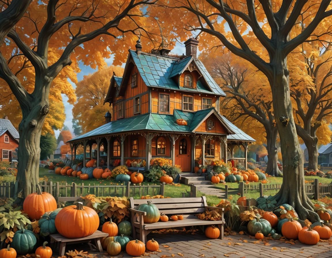 Enchanting Autumn Scene Inside Transparent Pumpkin