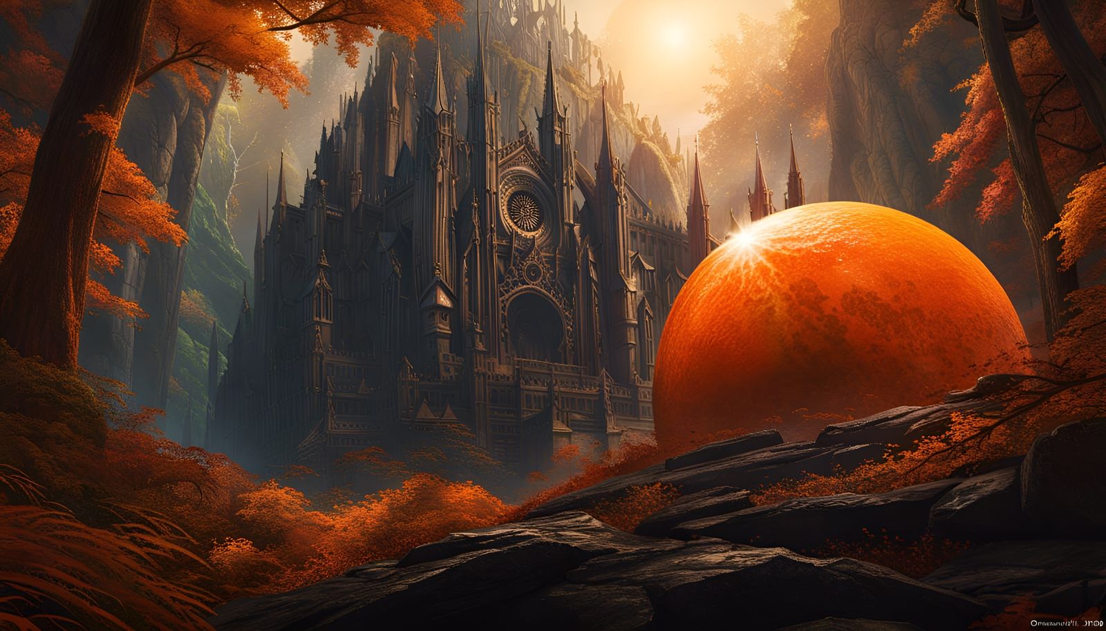 Giant Orange Orb in Forest, Xianxia Style