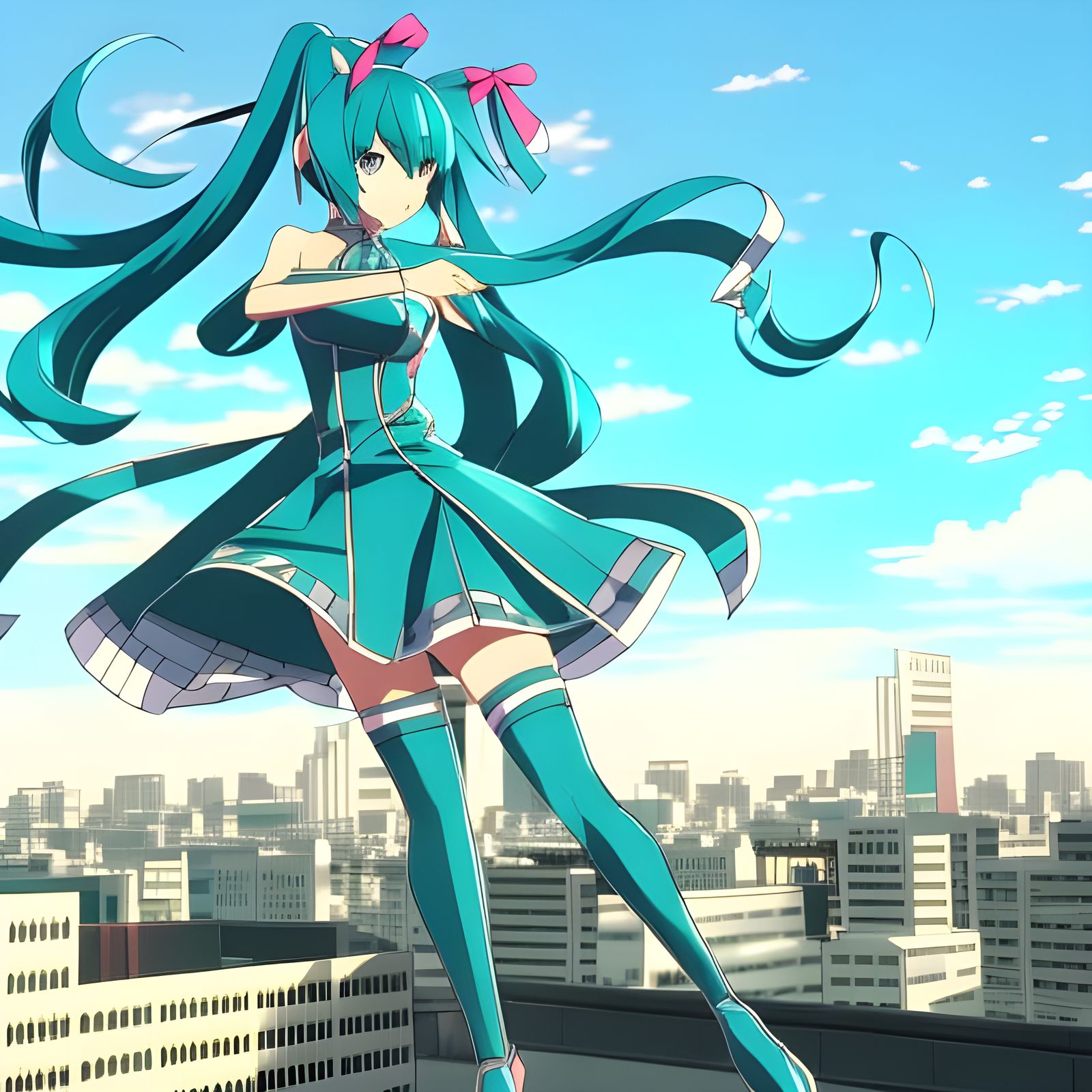 Hatsune Miku Dances in a Detailed Cityscape