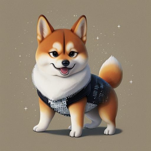 Expressive Shiba Inu Puppy with Pixelated Collar