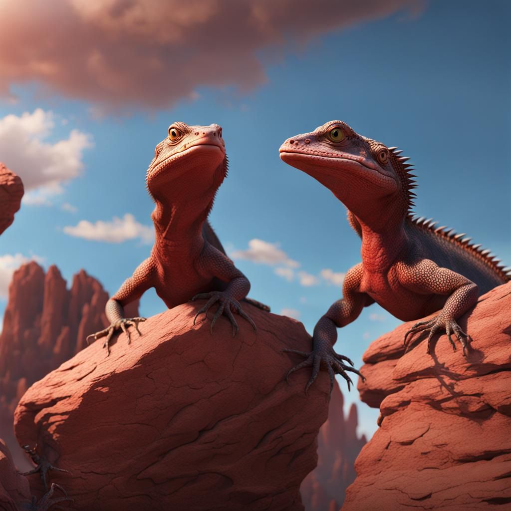 Lizards on Red Rocks: Fantasy Concept Art