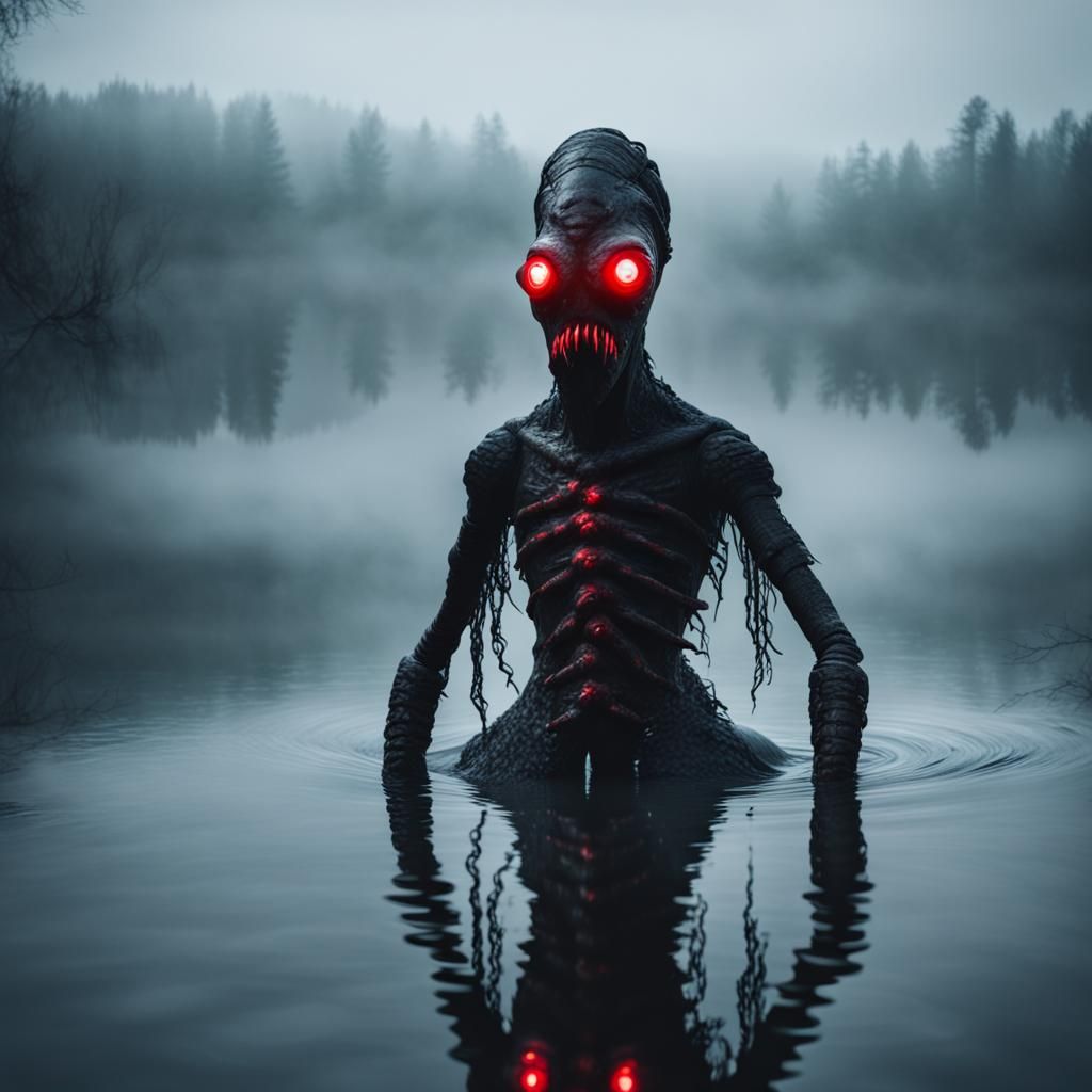 Eldritch Water Creature in Foggy Lake