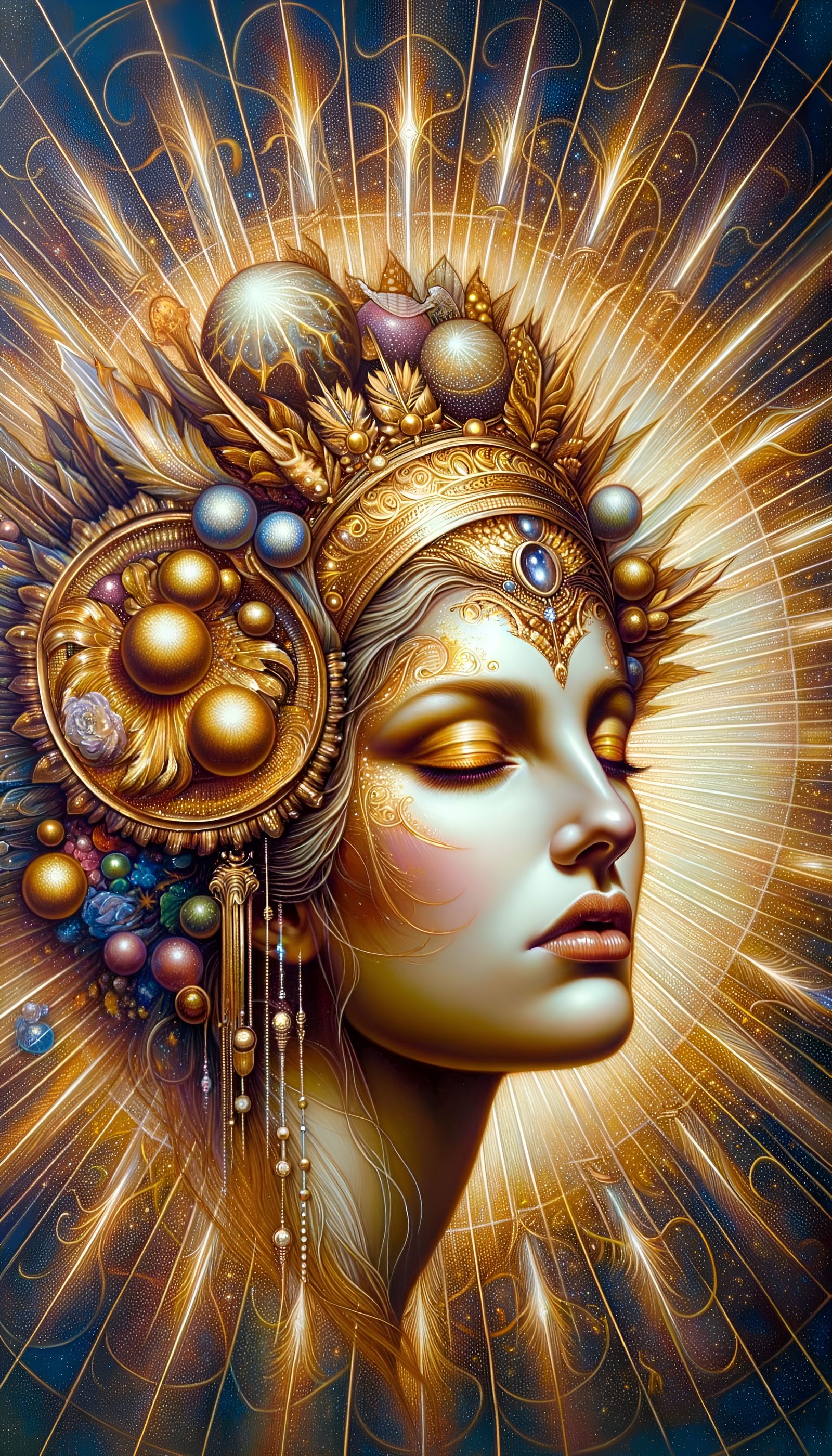 Golden Headdress: Soothsayer in Realistic Painting