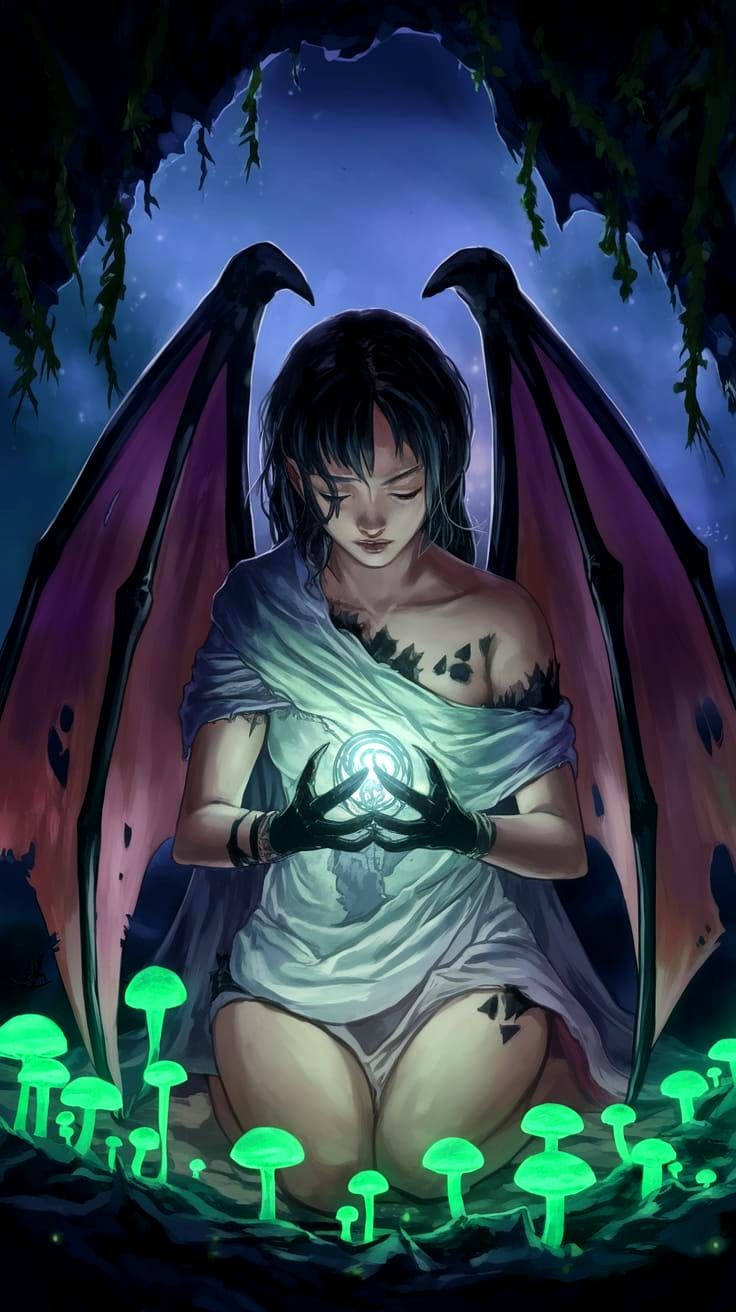 Weary Demoness Holds Mysterious Orb in Grotto