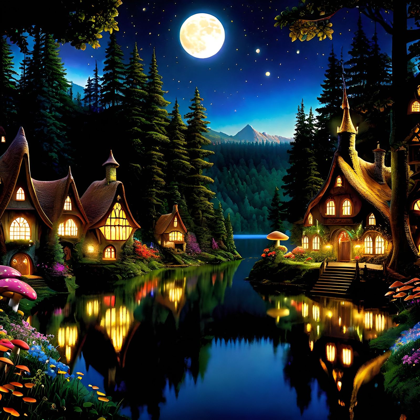 Enchanted Fairy Village Digital Art Rococo Style