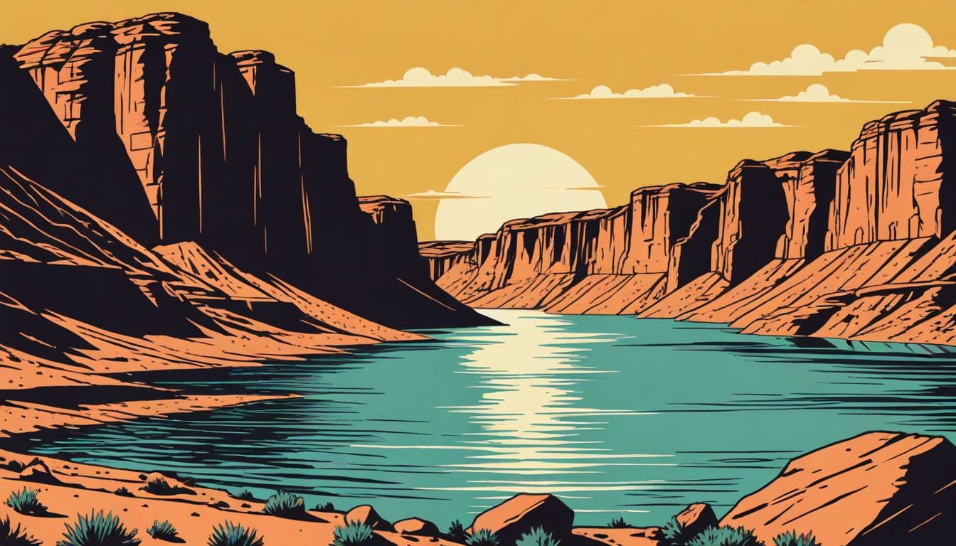 Vintage Comic Style Serigraphy of Lake Powell