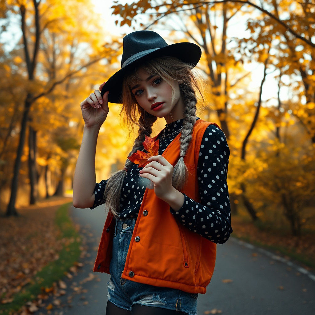Hipster Girl in Autumnal Park: Matte Painting