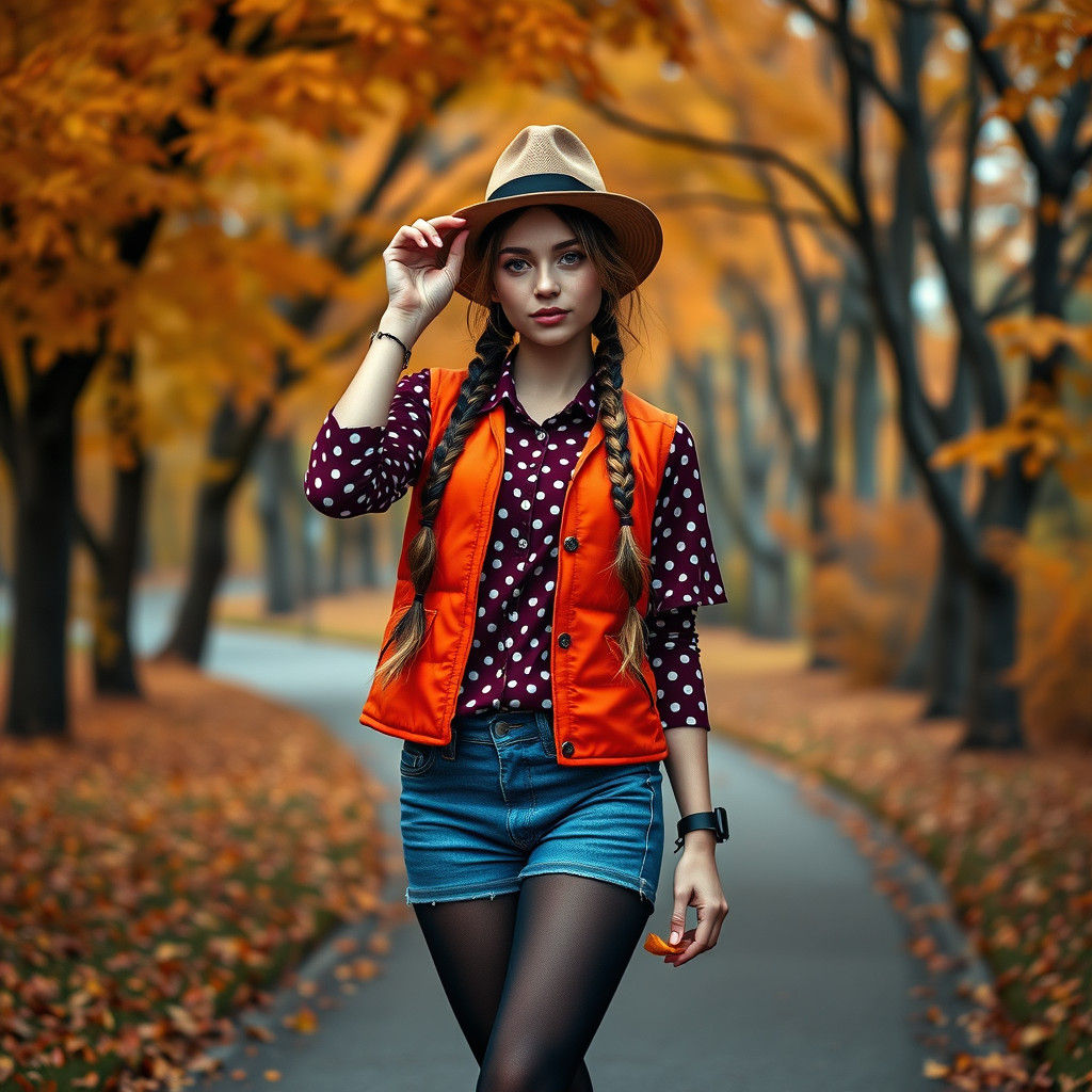 Hipster Girl in Autumnal Park, Digital Art