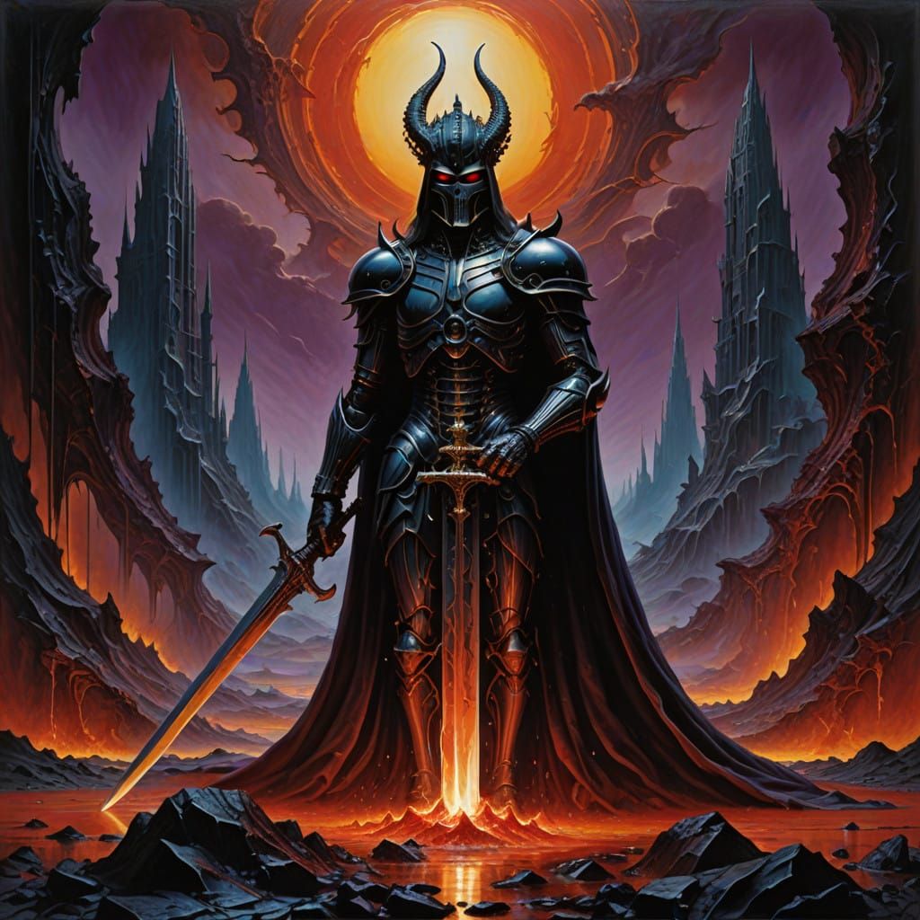 Gleaming Sword Melts into Surreal Lava Landscape