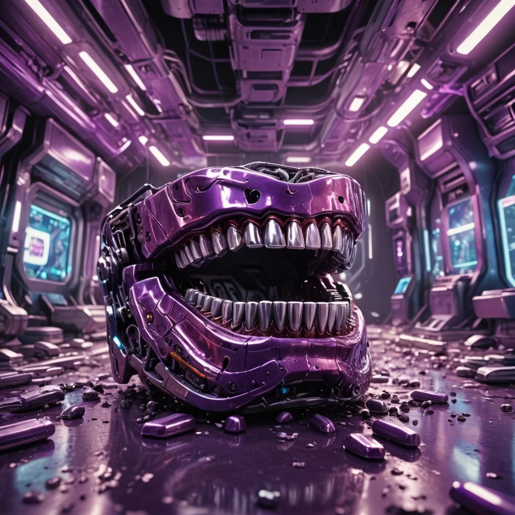 Futuristic Sci-Fi Dentist with Metallic Toothbrush